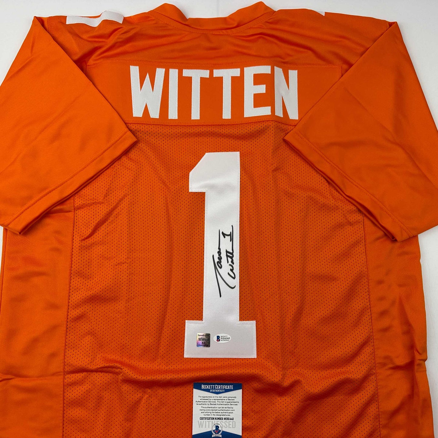Autographed/Signed Jason Witten Tennessee Orange College Football Jersey Beckett BAS COA