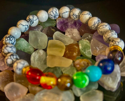 Chakra & White Howlite Energy Bracelet – Stress Relief, Balance & Inner Peace