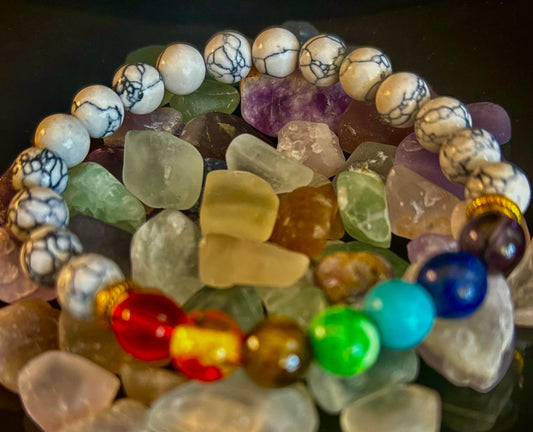 Chakra & White Howlite Energy Bracelet – Stress Relief, Balance & Inner Peace