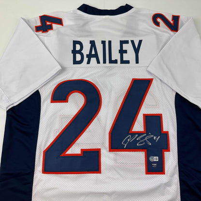 Autographed/Signed Champ Bailey Denver White Football Jersey Beckett BAS COA