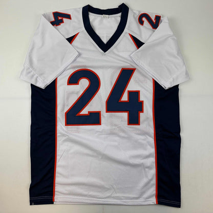 Autographed/Signed Champ Bailey Denver White Football Jersey Beckett BAS COA