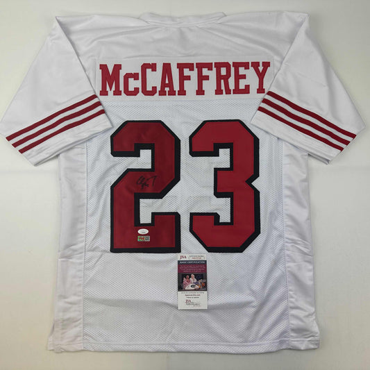 Autographed/Signed Christian McCaffrey San Francisco White Alternate Football Jersey JSA COA