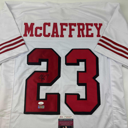 Autographed/Signed Christian McCaffrey San Francisco White Alternate Football Jersey JSA COA