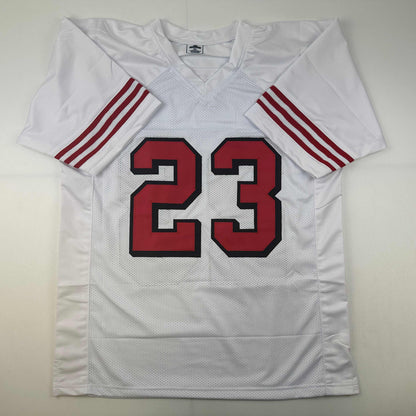 Autographed/Signed Christian McCaffrey San Francisco White Alternate Football Jersey JSA COA