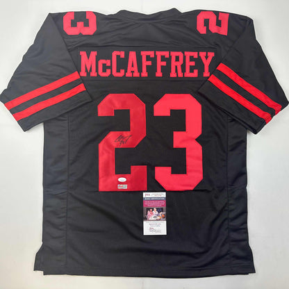 Autographed/Signed Christian McCaffrey San Francisco Black Football Jersey JSA COA