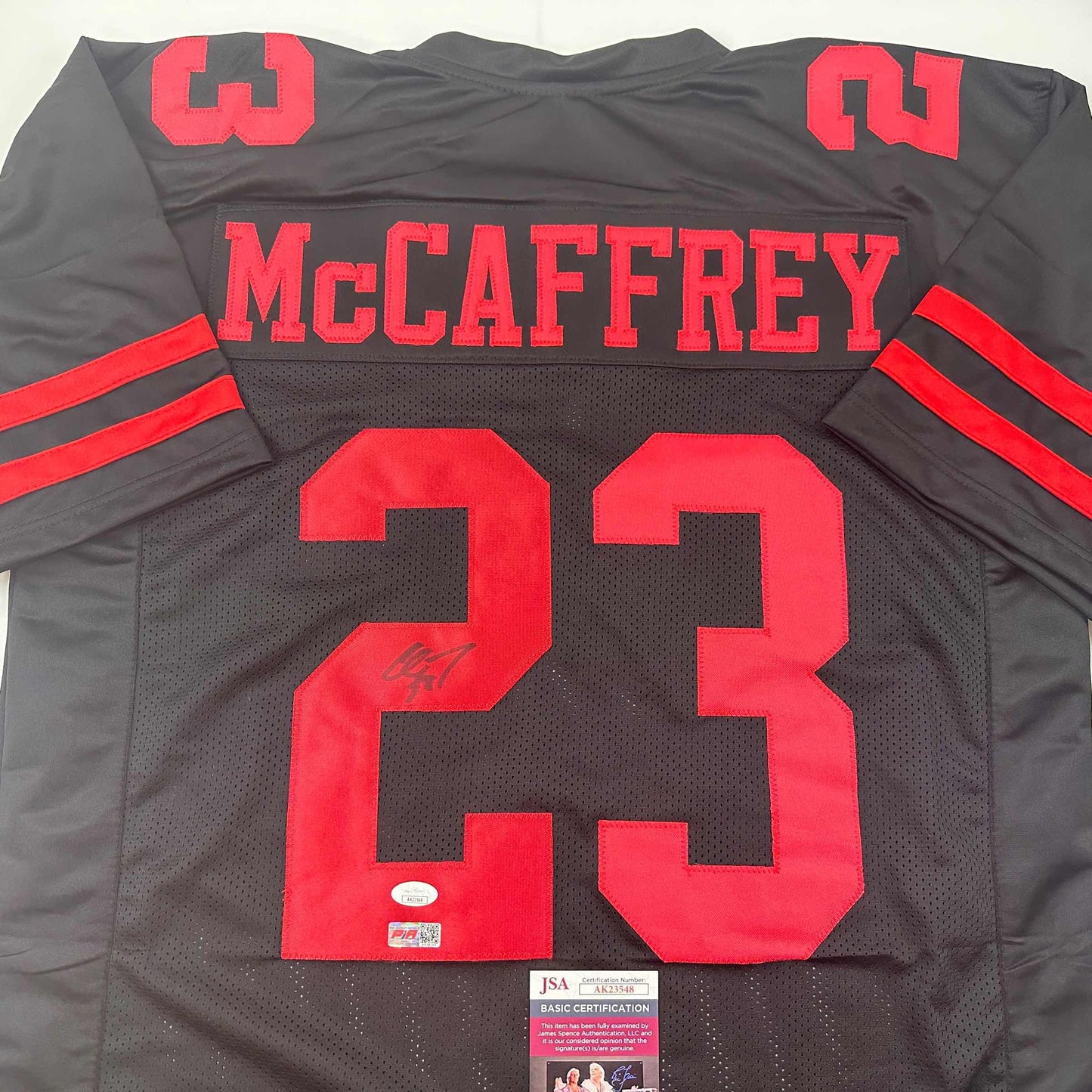 Autographed/Signed Christian McCaffrey San Francisco Black Football Jersey JSA COA