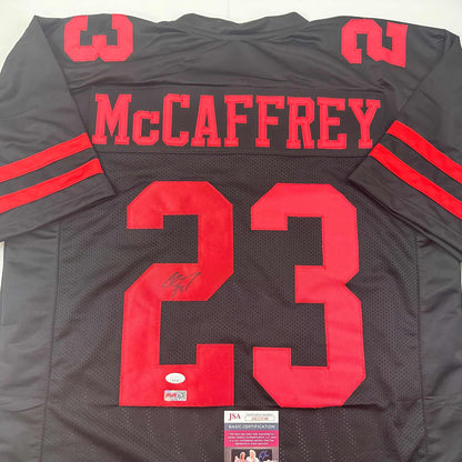 Autographed/Signed Christian McCaffrey San Francisco Black Football Jersey JSA COA