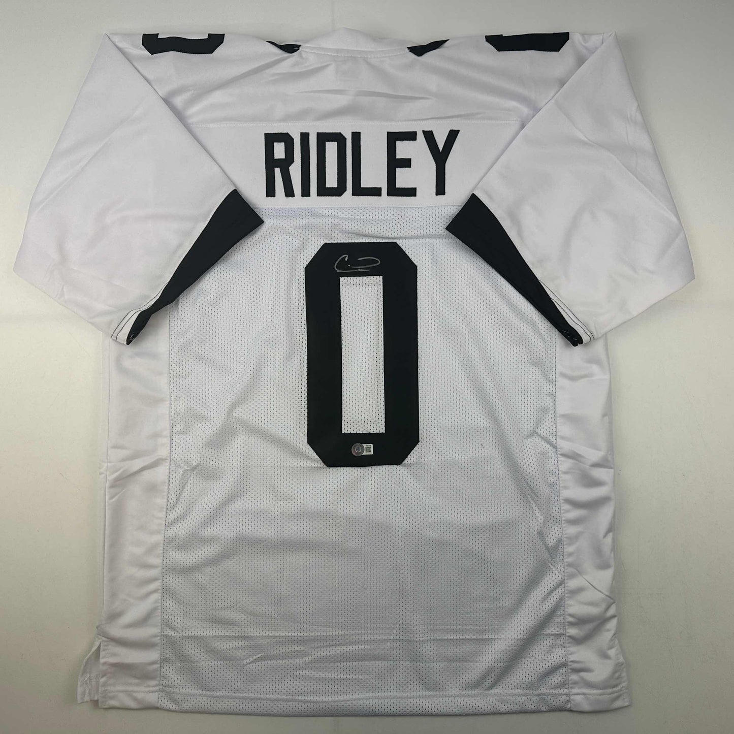Autographed/Signed Calvin Ridley Jacksonville White Football Jersey Beckett BAS COA