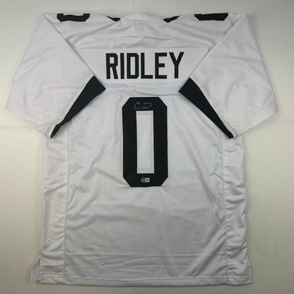 Autographed/Signed Calvin Ridley Jacksonville White Football Jersey Beckett BAS COA