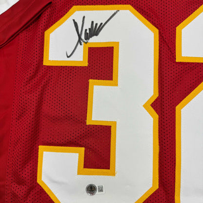Autographed/Signed Marcus Allen Kansas City Red Football Jersey Beckett BAS COA