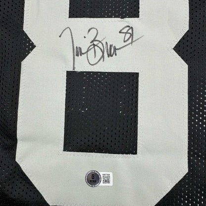 Autographed/Signed Tim Brown Oakland Black Football Jersey Beckett BAS COA