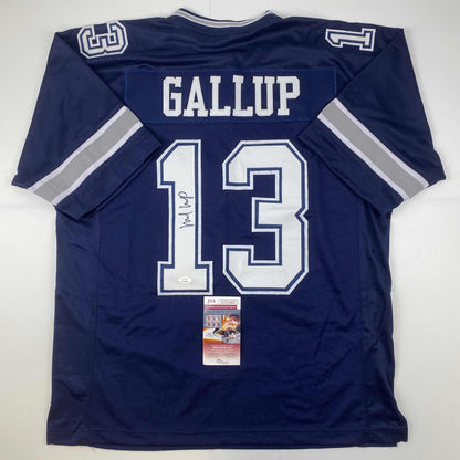 Autographed/Signed Michael Gallup Dallas Blue Football Jersey JSA COA