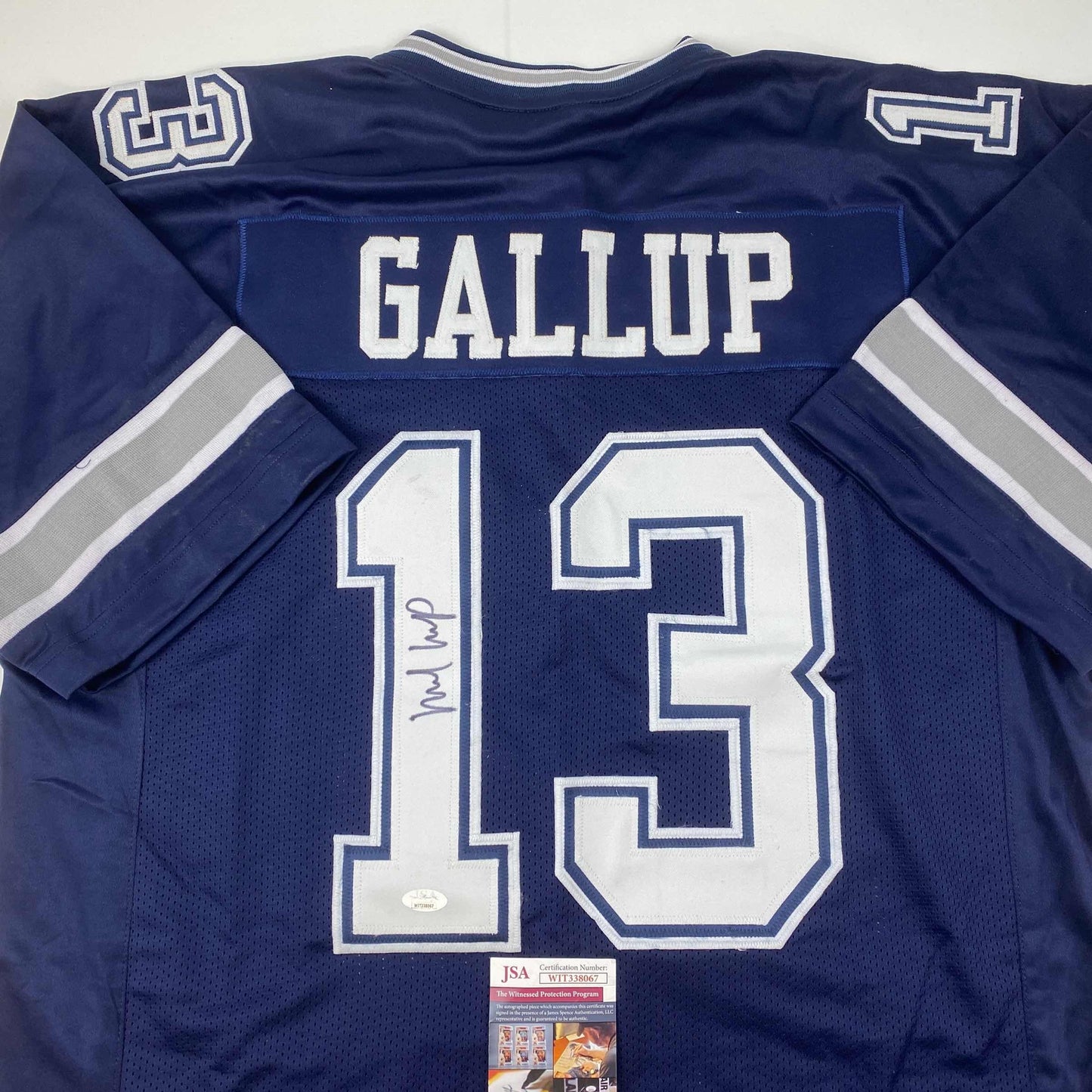 Autographed/Signed Michael Gallup Dallas Blue Football Jersey JSA COA