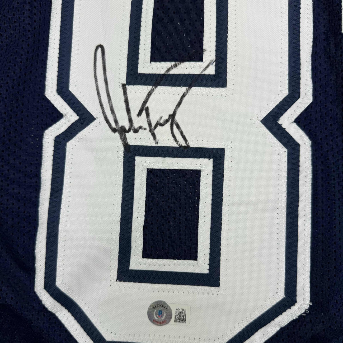 Autographed/Signed Jake Ferguson Dallas Blue Football Jersey Beckett BAS COA