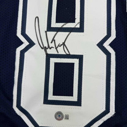 Autographed/Signed Jake Ferguson Dallas Blue Football Jersey Beckett BAS COA