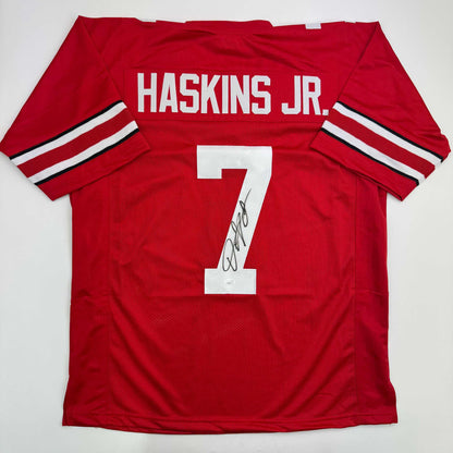 Autographed/Signed Dwayne Haskins Jr. Ohio State Red College Football Jersey JSA COA