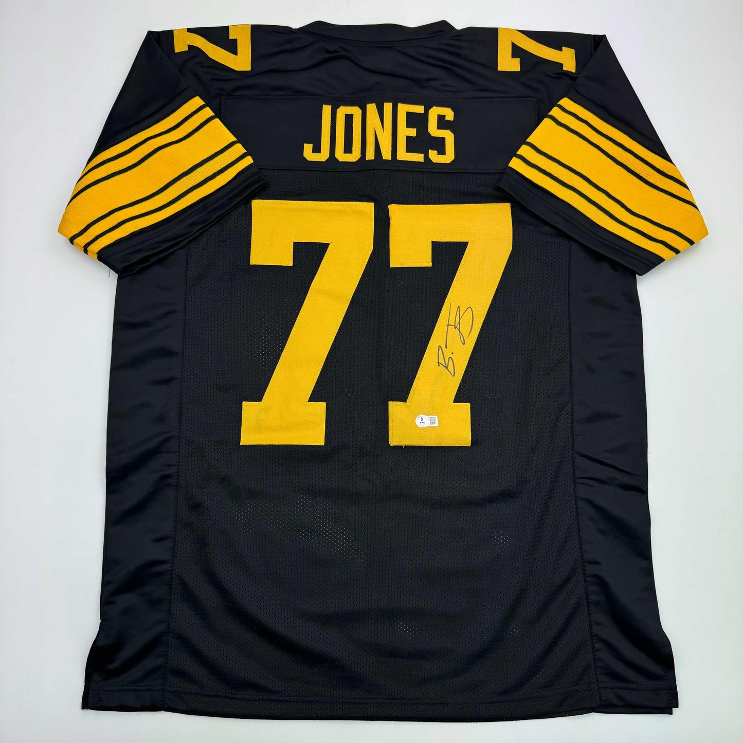Autographed/Signed Broderick Jones Pittsburgh Black Color Rush CR Football Jersey Beckett BAS COA