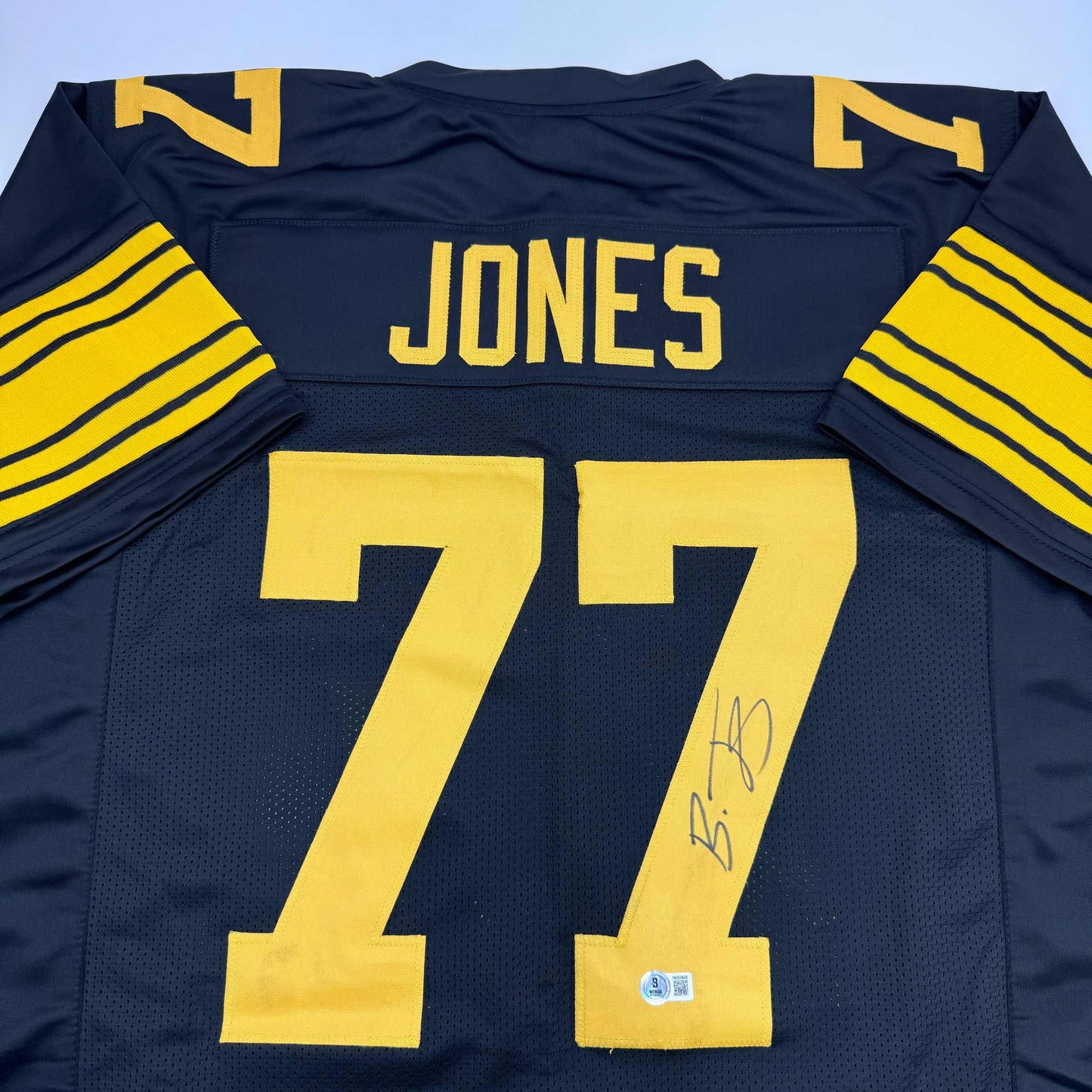 Autographed/Signed Broderick Jones Pittsburgh Black Color Rush CR Football Jersey Beckett BAS COA