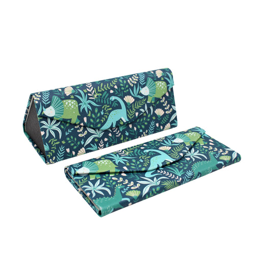 Dinosaur Print Glasses Case - Vegan Leather Magic Folding Hardcase