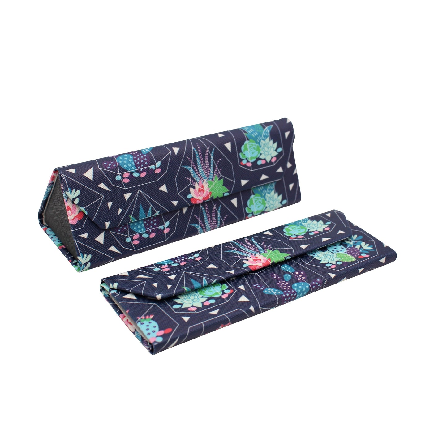 Small Succulent Terrarium Print Glasses Case - Vegan Leather Magic Folding Hardcase