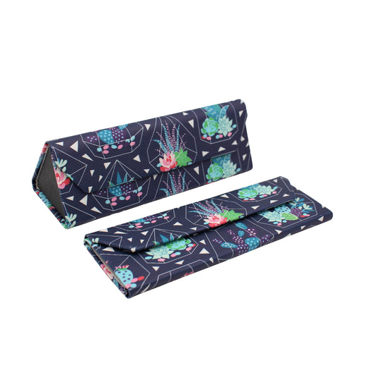Small Succulent Terrarium Print Glasses Case - Vegan Leather Magic Folding Hardcase
