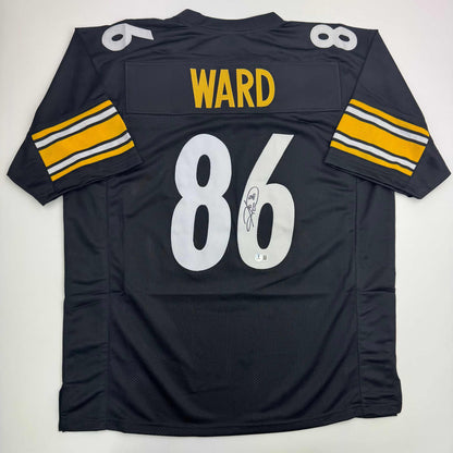 Autographed/Signed Hines Ward Pittsburgh Black Football Jersey Beckett BAS COA