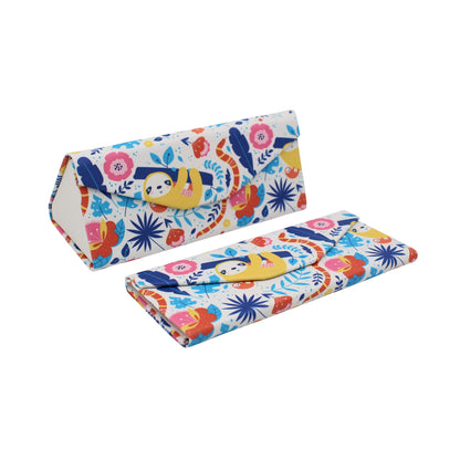 Jungle Sloth Print Glasses Case - Vegan Leather Magic Folding Hardcase