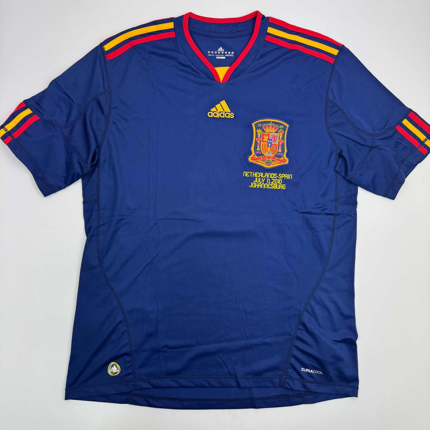 Autographed/Signed Andres Iniesta Spain Blue World Cup Soccer Futbol Jersey Beckett BAS COA
