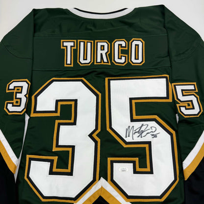 Autographed/Signed Marty Turco Dallas Green Hockey Jersey JSA COA