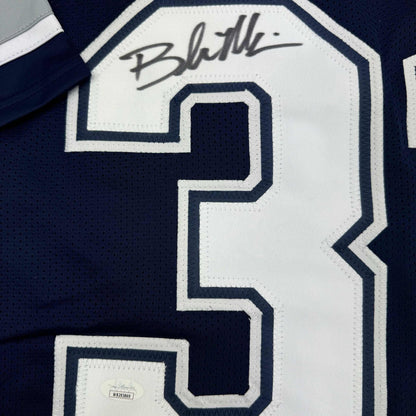 Framed Autographed/Signed Brock Marion 35x39 Dallas Blue Football Jersey JSA COA