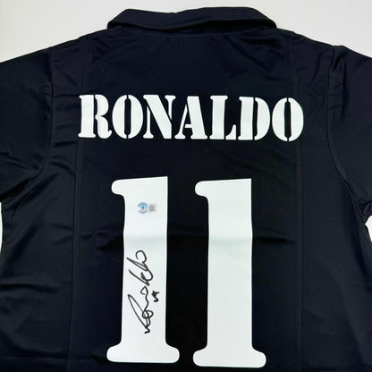 Autographed/Signed Ronaldo Nazario Real Madrid Black Soccer Jersey Beckett BAS COA