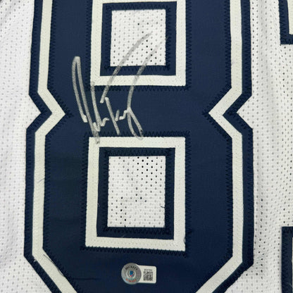 Framed Autographed/Signed Jake Ferguson 35x39 Dallas White Color Rush Football Jersey Beckett BAS COA