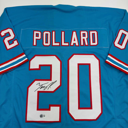 Autographed/Signed Tony Pollard Tennessee Retro Blue Football Jersey Beckett BAS COA