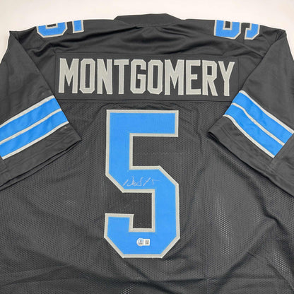 Autographed/Signed David Montgomery Detroit Black Football Jersey Beckett BAS COA