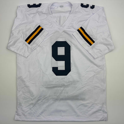 Autographed/Signed J.J. JJ McCarthy Michigan White College Stat Football Jersey Beckett BAS COA