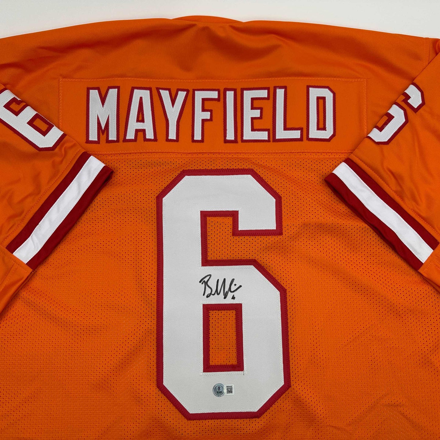 Autographed/Signed Baker Mayfield Tampa Bay Orange Creamsicle Retro Throwback Football Jersey Beckett BAS COA