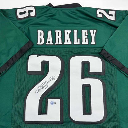 Autographed/Signed Saquon Barkley Philadelphia Midnight Green Football Jersey Beckett BAS COA