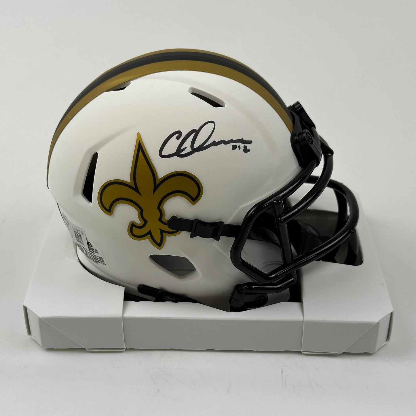 Autographed/Signed Chris Olave New Orleans Saints Lunar Eclipse Mini Football Helmet Beckett BAS COA