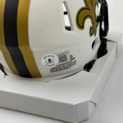 Autographed/Signed Chris Olave New Orleans Saints Lunar Eclipse Mini Football Helmet Beckett BAS COA