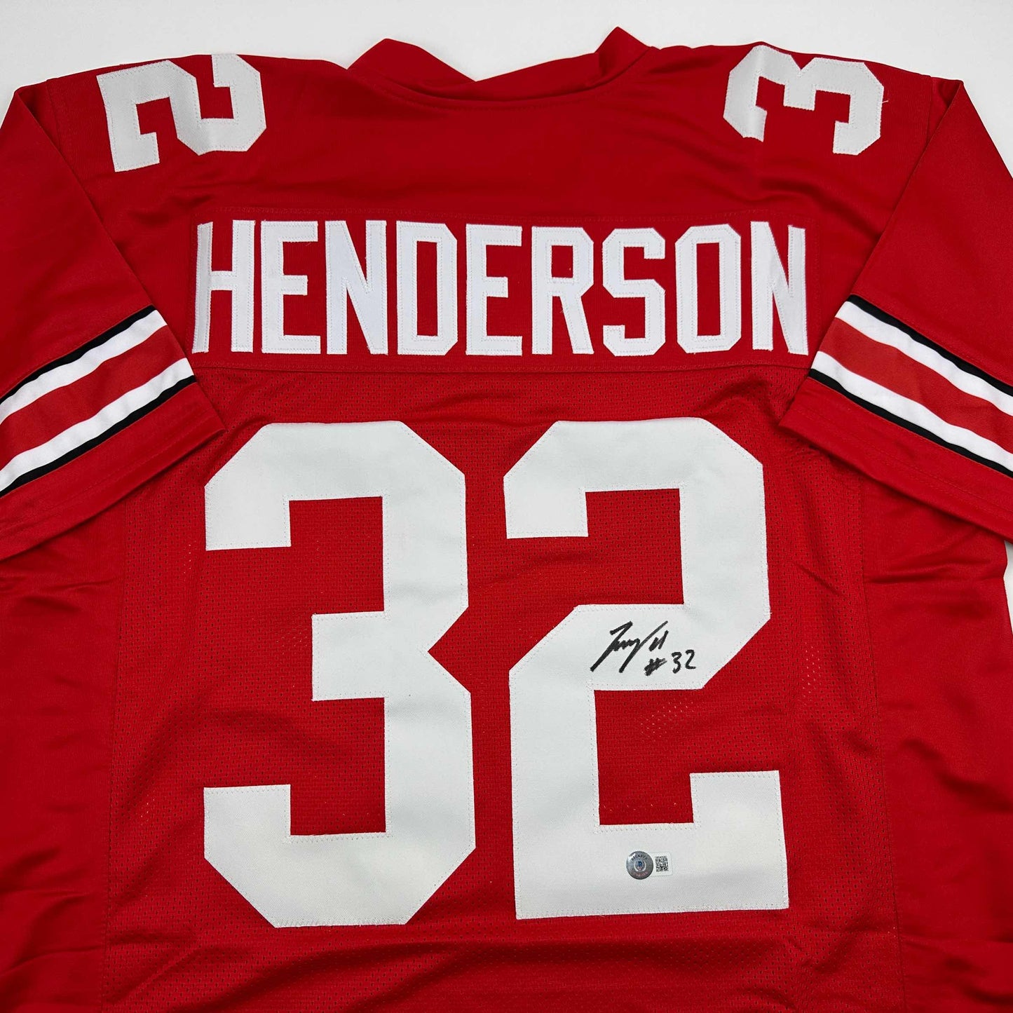 Autographed/Signed TreVeyon Henderson Ohio State Red College Football Jersey Beckett BAS COA