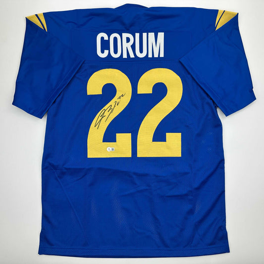 Autographed/Signed Blake Corum Los Angeles LA Blue Football Jersey Beckett BAS COA