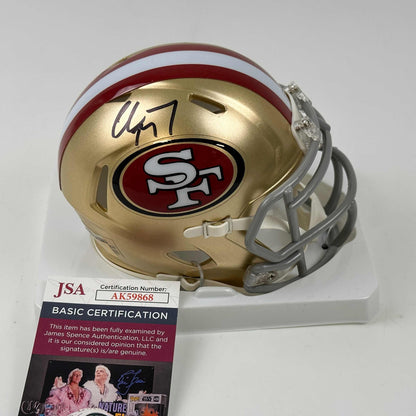 Autographed/Signed Christian McCaffrey San Francisco 49ers Football Mini Helmet JSA COA
