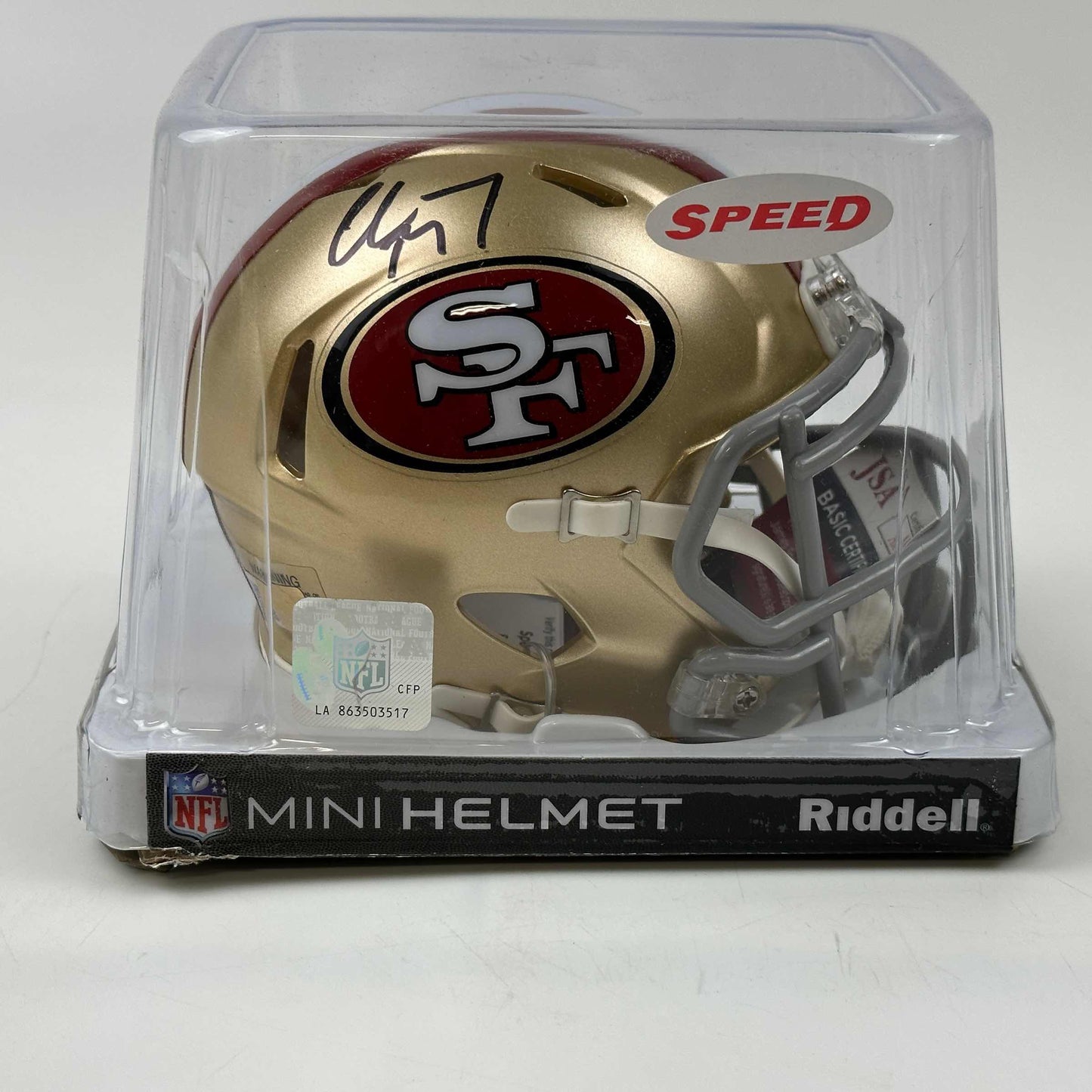 Autographed/Signed Christian McCaffrey San Francisco 49ers Football Mini Helmet JSA COA