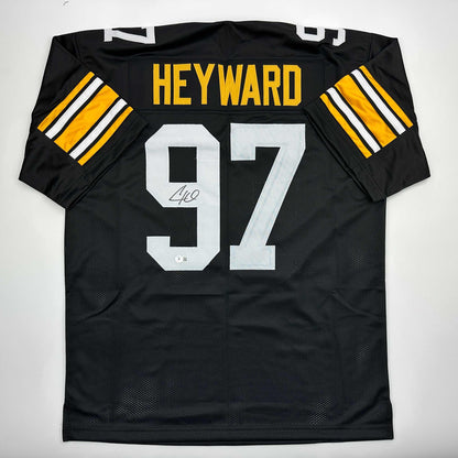 Autographed/Signed Cameron Cam Heyward Pittsburgh Retro Black Football Jersey Beckett BAS COA
