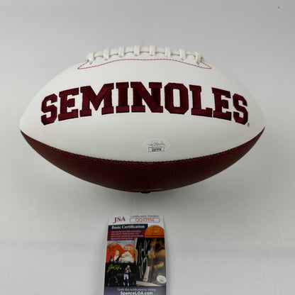 Autographed/Signed Chris Weinke & Charlie Ward Heisman Florida State Seminoles FSU Full Size White Panel Logo Football JSA COA