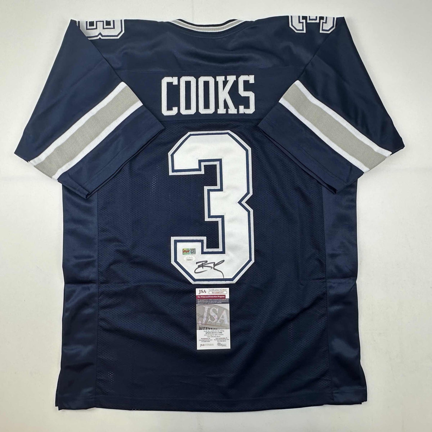 Autographed/Signed Brandin Cooks Dallas Blue Football Jersey JSA COA