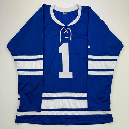 Autographed/Signed Johnny Bower Toronto Blue Hockey Jersey JSA COA