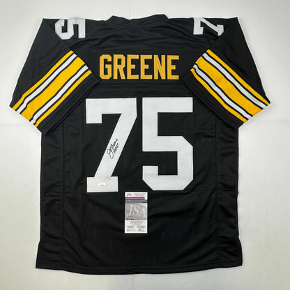 Autographed/Signed Mean Joe Greene HOF 87 Pittsburgh Black Football Jersey JSA COA