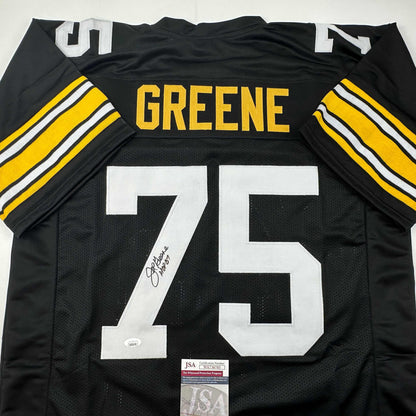 Autographed/Signed Mean Joe Greene HOF 87 Pittsburgh Black Football Jersey JSA COA