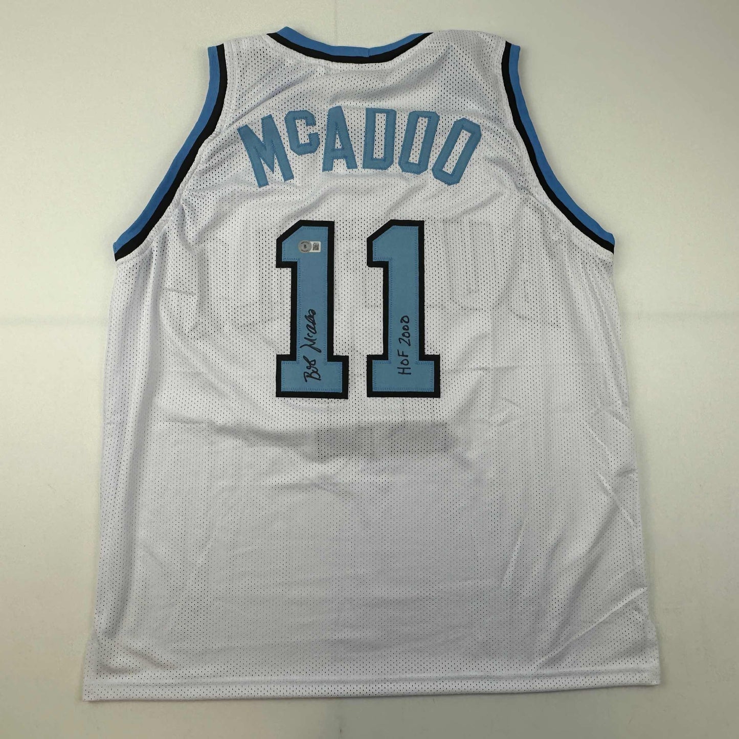 Autographed/Signed Bob McAdoo HOF 2000 Buffalo White Basketball Jersey Beckett BAS COA